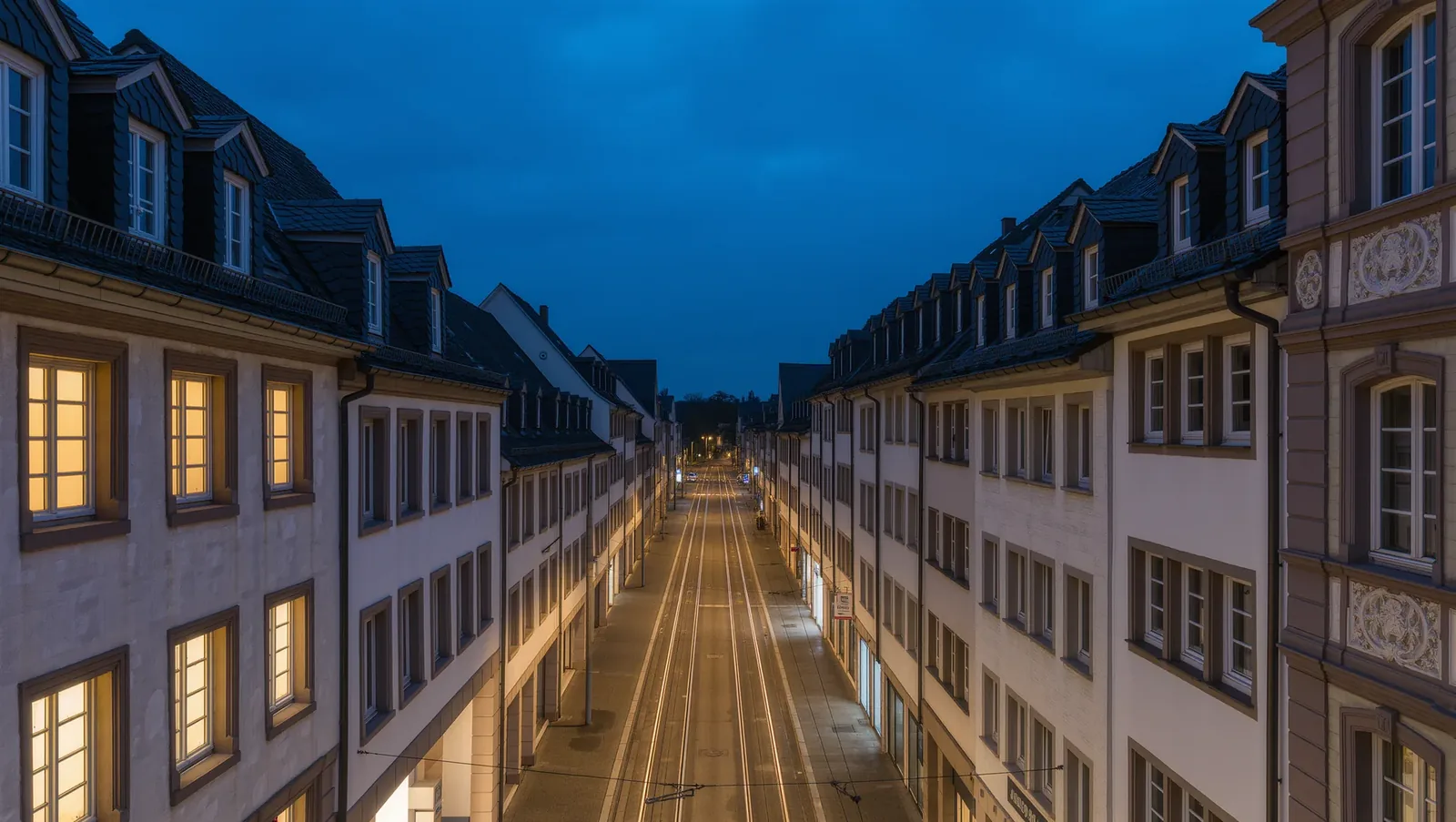 Symbolbild Boulevard mit Stuckfassaden und Gleisen